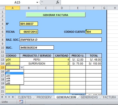 Sistema de Facturacion Excel